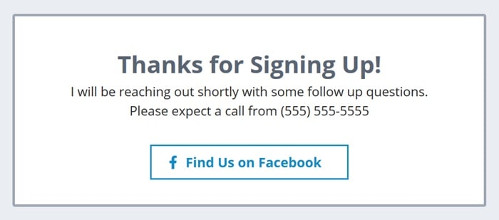 thank you message funnel