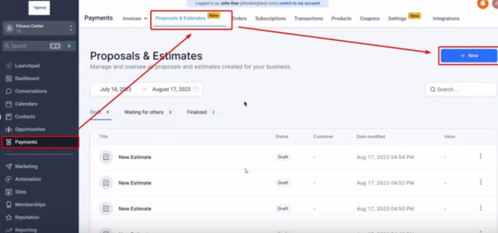 gohighlevel proposals and estimates