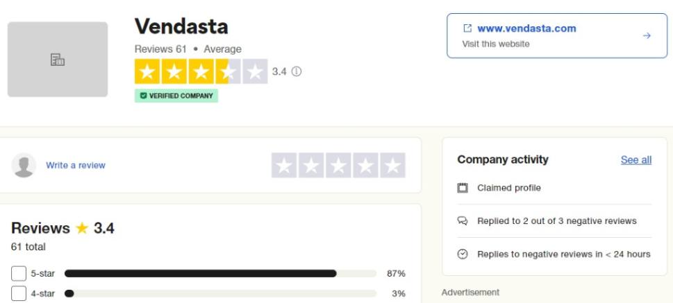 Vendasta User Feedback on Trustpilot