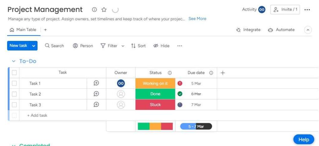 monday.com project interface